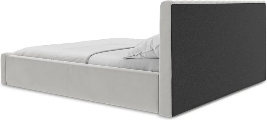 Pat matrimonial argintiu tapițat cu spațiu de depozitare cu somieră 160x200 cm Lemi – Makamii