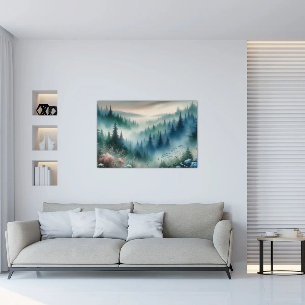 Tablou - Peisaj forestier cu ceață (90x60 cm)