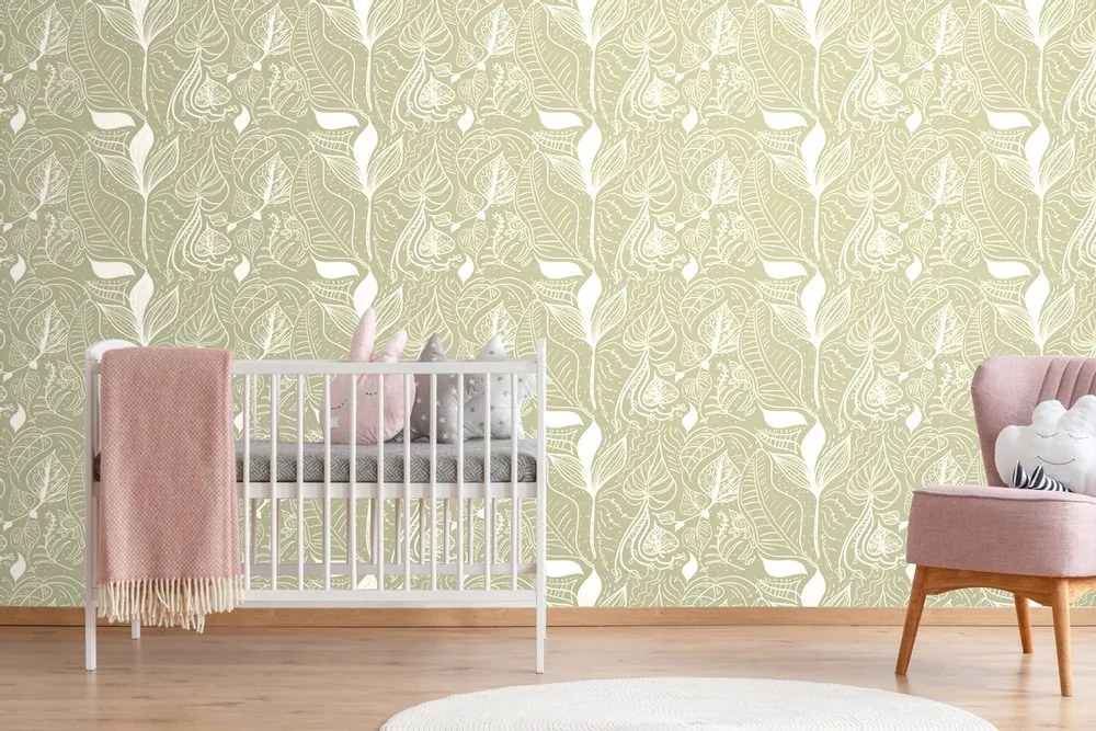 Tapet autoadeziv frunze magice în design verde