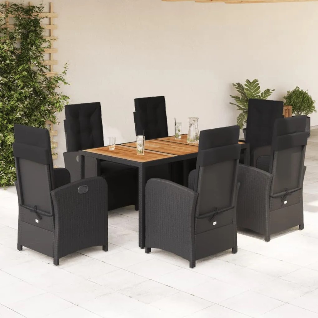 3212477 vidaXL Set mobilier de grădină cu perne, 7 piese, negru, poliratan