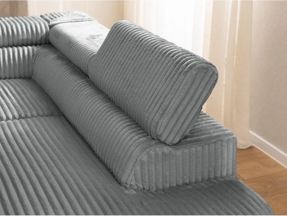 Colțar gri cu tapițerie din catifea reiată (cu colț pe partea dreaptă/în formă de ”L”) Marbeya – Ropez