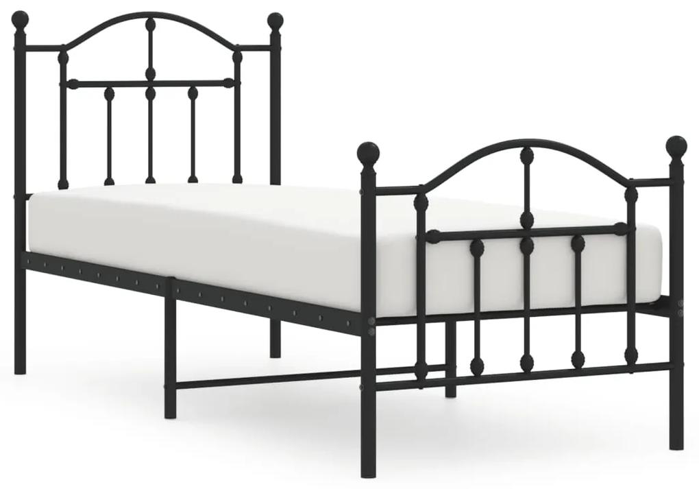 353447 vidaXL Cadru pat metalic cu tăblii de cap/picioare, negru, 75x190 cm