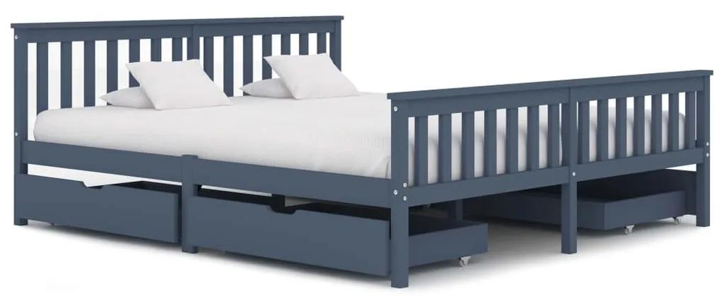 3060710 vidaXL Cadru de pat cu 4 sertare, gri, 180 x 200 cm, lemn masiv de pin