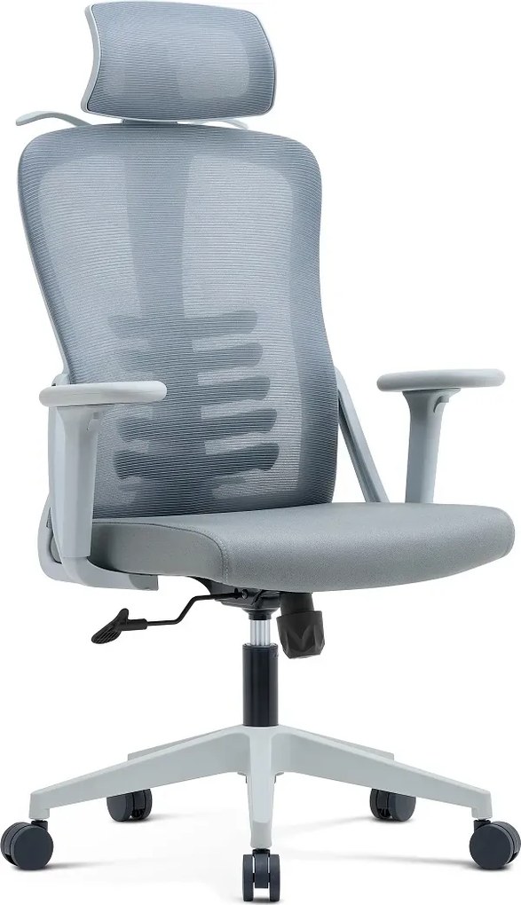 RESIGILAT- NICOLE-H Scaun ergonomic, cotiere 4D, tetiera 2D, suport lombar ajustabil, umeras, spatar Mesh, sezut textil, Gri