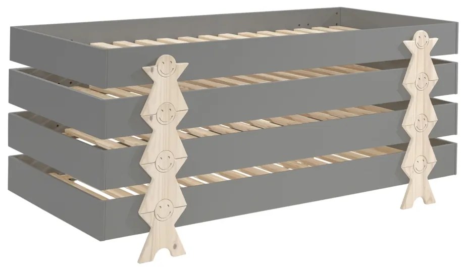Set 4 paturi stivuibile pentru copii MODULO, 90 x 200 cm, cu picioare în formă de zâmbet – Vipack
