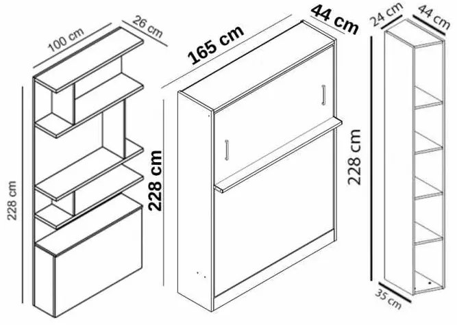 Set pat rabatabil dublu cu somiera inclusa, Canapea si Biblioteci - ROYAL ELEGANCE SET (150X200 (Culoare tapiterie stofa canapea: Ketor 12 (Gri