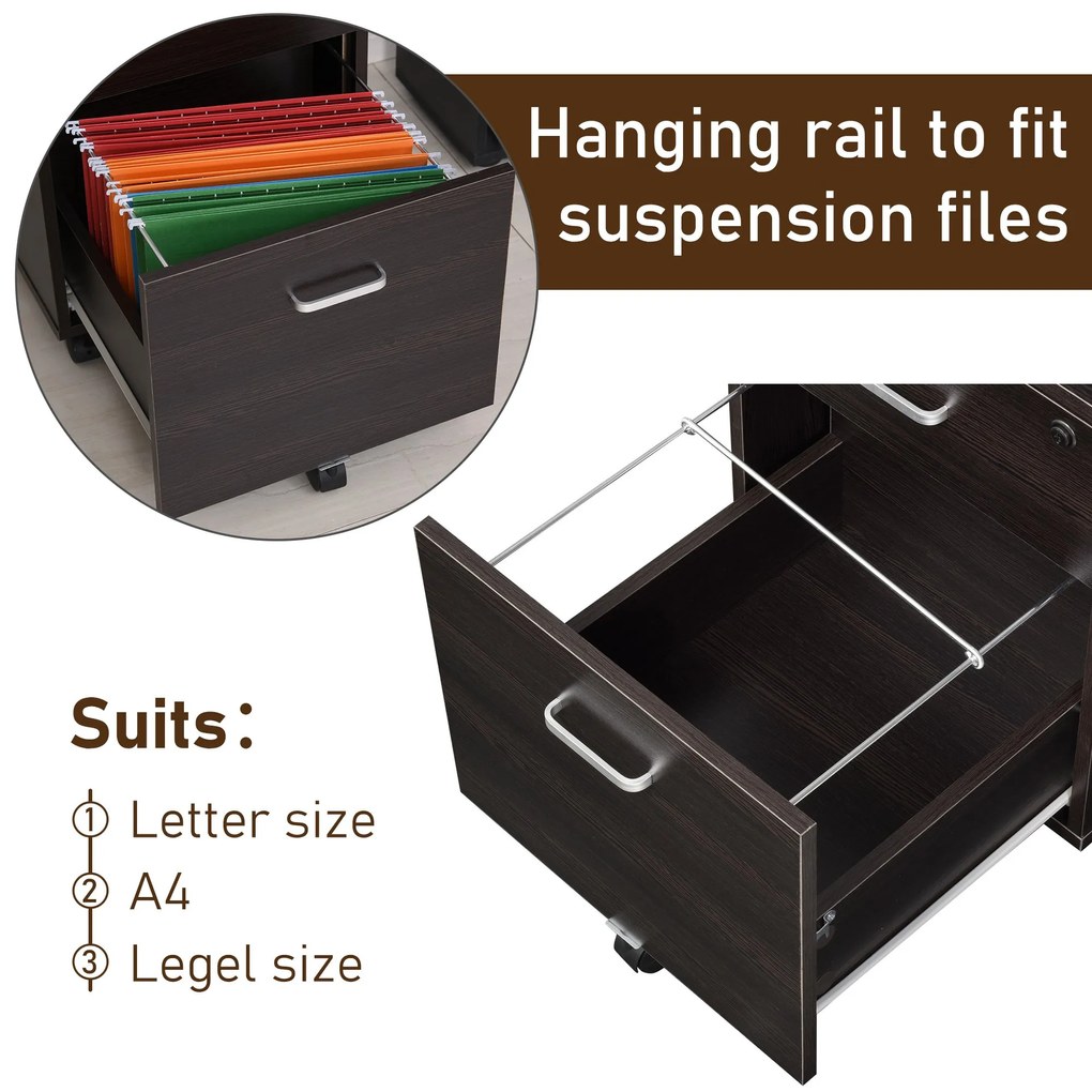 Vinsetto Dulap cu Sertare, 2 sertare si 5 roti, dulap Birou Compact pentru Documente , 40x44x54.6cm, Design Modern | Aosom Romania
