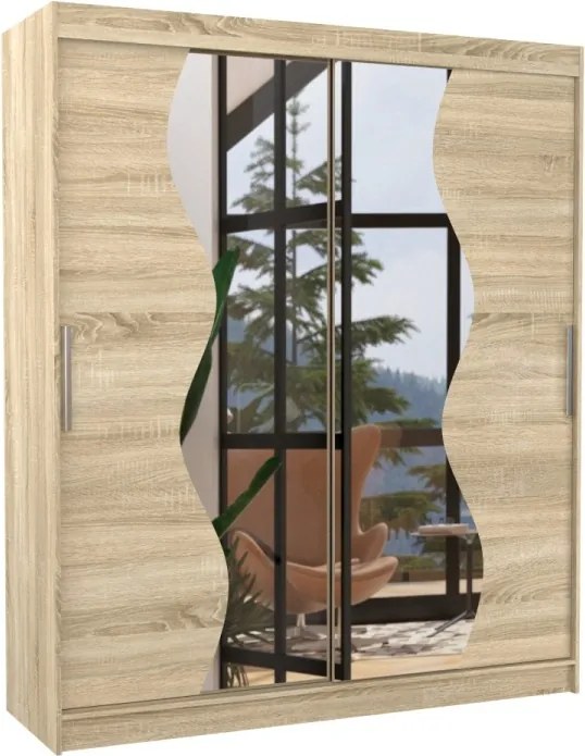 Dulap cu usi glisante si oglinda 180x215 cm, Medison, ADRK Furniture (Culoare: Negru)