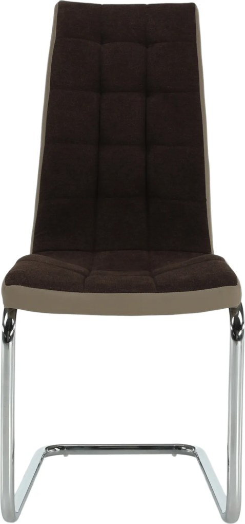 Scaun bucătărie, material textil maro/piele ecologică bej/crom, SALOMA NEW