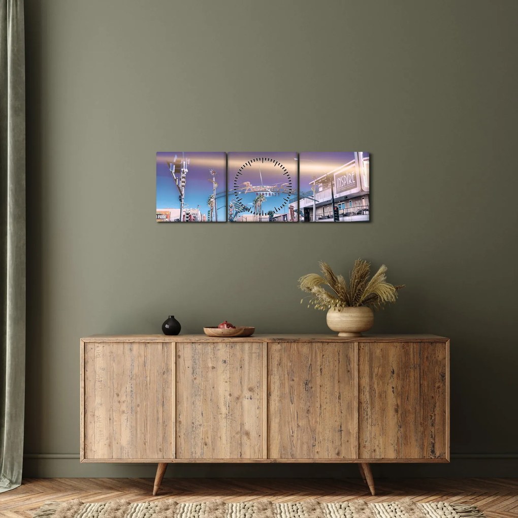 Tablou cu strada în Las Vegas (cu ceas) (90x30 cm)