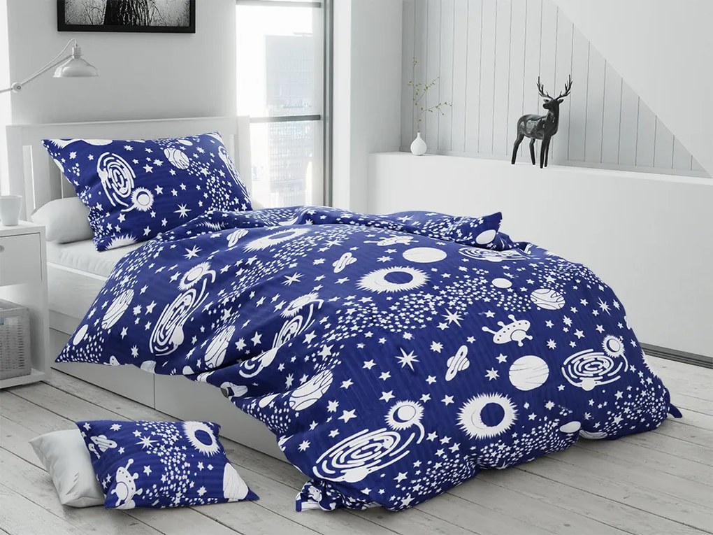Lenjerie de pat creponata SPACE albastru + fata de perna 40 x 50 cm gratuit