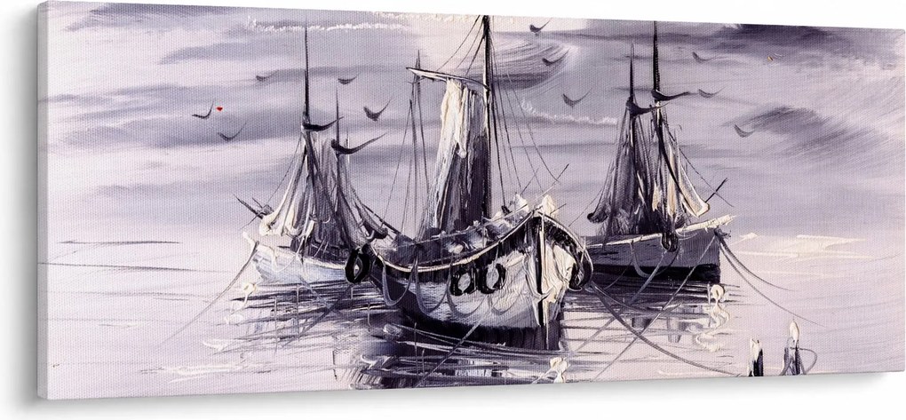 Tablou - Port marin, pictură în ulei (120x50 cm)