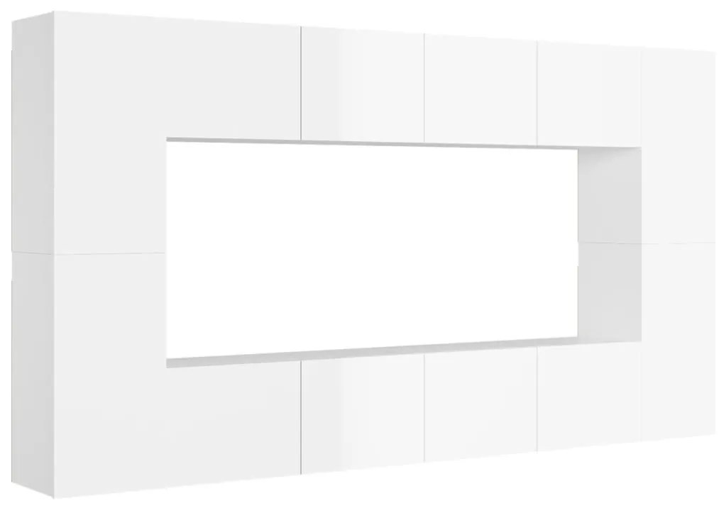 Set dulapuri TV, 8 piese, alb extralucios, PAL 1, Alb foarte lucios, 80 x 30 x 30 cm
