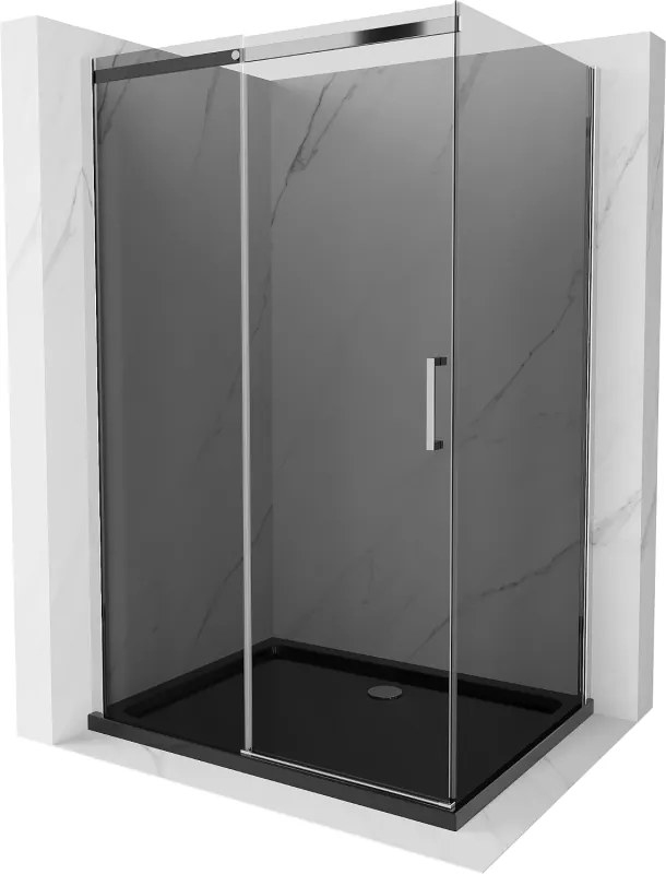 Mexen Omega cabina de duș glisantă 100 x 80 cm, grafit, crom + cadă de duș Flat, negru - 825-100-080-01-40-4070