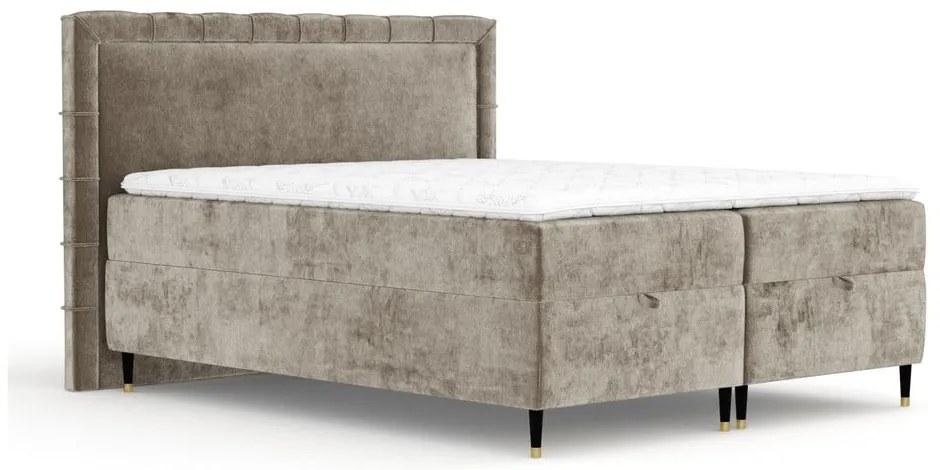 Pat boxspring bej cu spațiu de depozitare 160x200 cm Voyage – Maison de Rêve