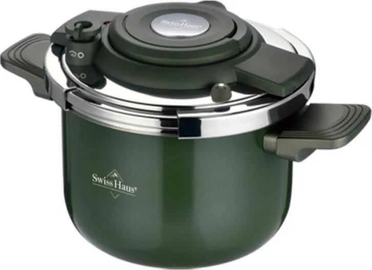Oala sub presiune Swiss Haus SH-PC6LG, 6 l, 22 cm, Structura cu trei straturi, Indicator de nivel al apei, Acoperire ceramica Sapphire, pentru toate plitele inclusiv inductie, Verde