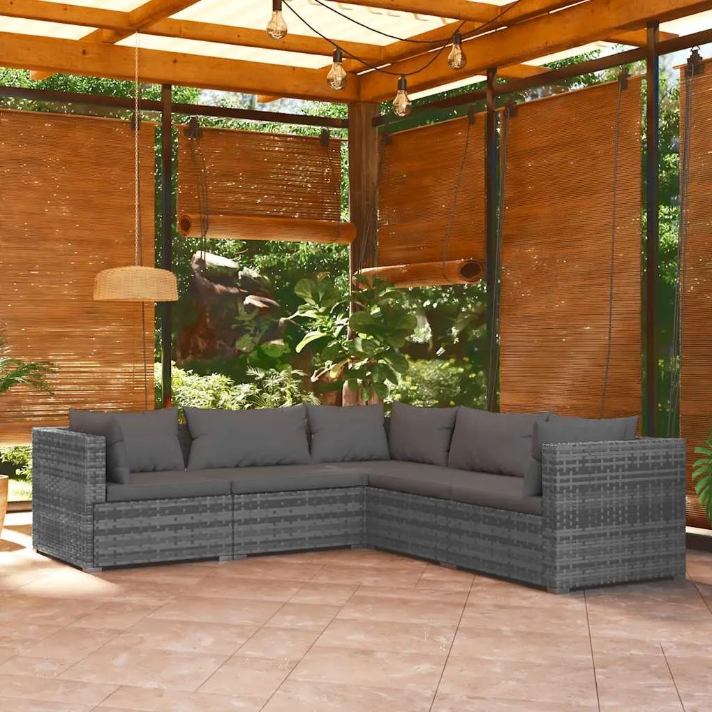 vidaXL Set mobilier de grădină cu perne, 5 piese, gri, poliratan