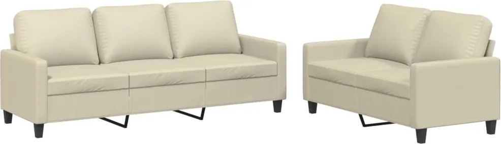 vidaXL Set de canapele cu perne, 2 piese, crem, piele ecologică