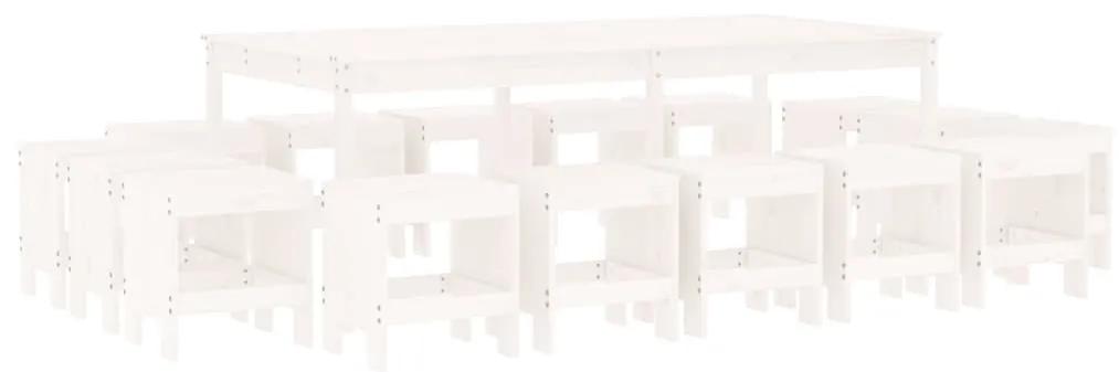 3157728 vidaXL Set mobilier de grădină, 17 piese, alb, lemn masiv de pin