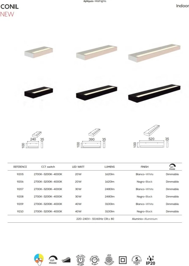 Aplica LED iluminat ambiental CONIL 39cm neagra