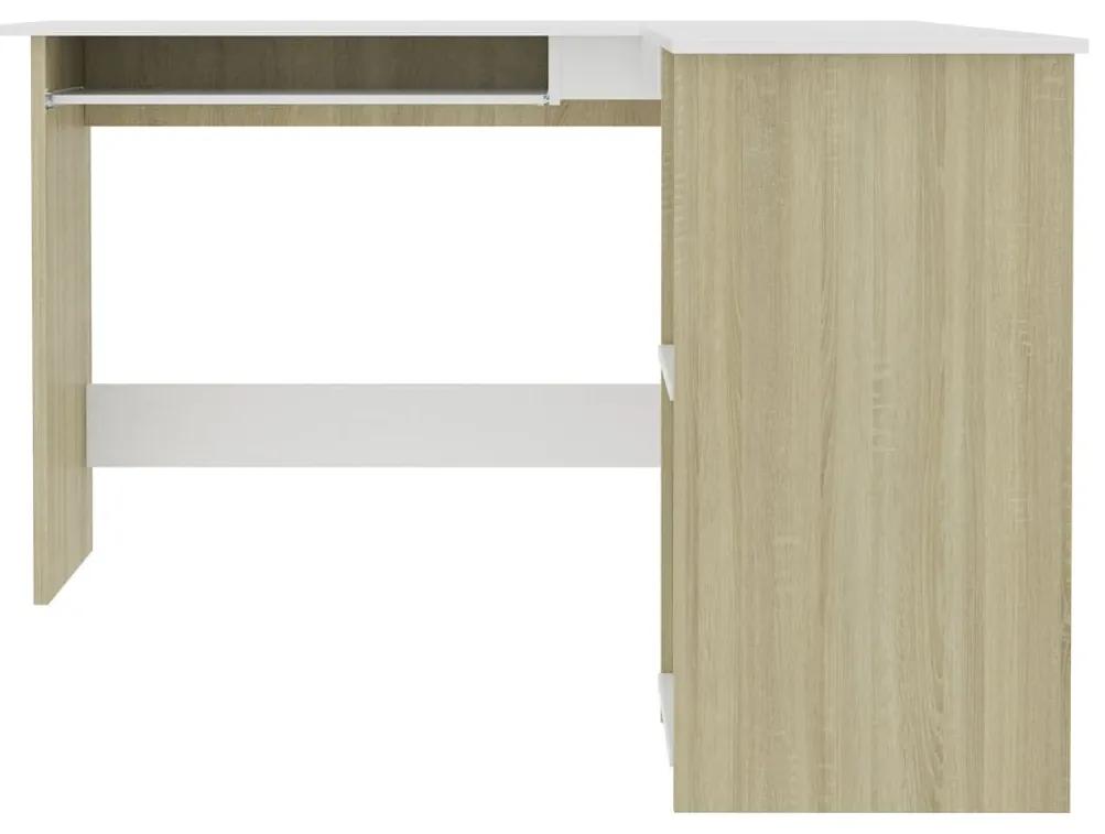Birou de colt in L, alb si stejar Sonoma, 120x140x75 cm, PAL alb si stejar sonoma