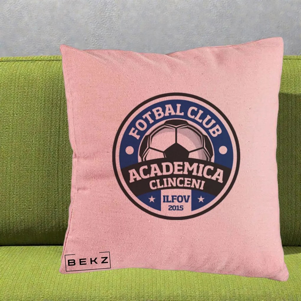 Perna Personalizata Academica Clinceni Fotbal Club, 40x40 cm, Roz, Husa Detasabila, Perna Inclusa, BEKZ®