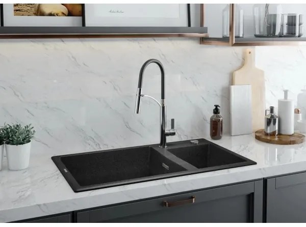 Deante BGB_B720 - Baterie chiuvetă GERBERA negru/crom cu braț flexibil