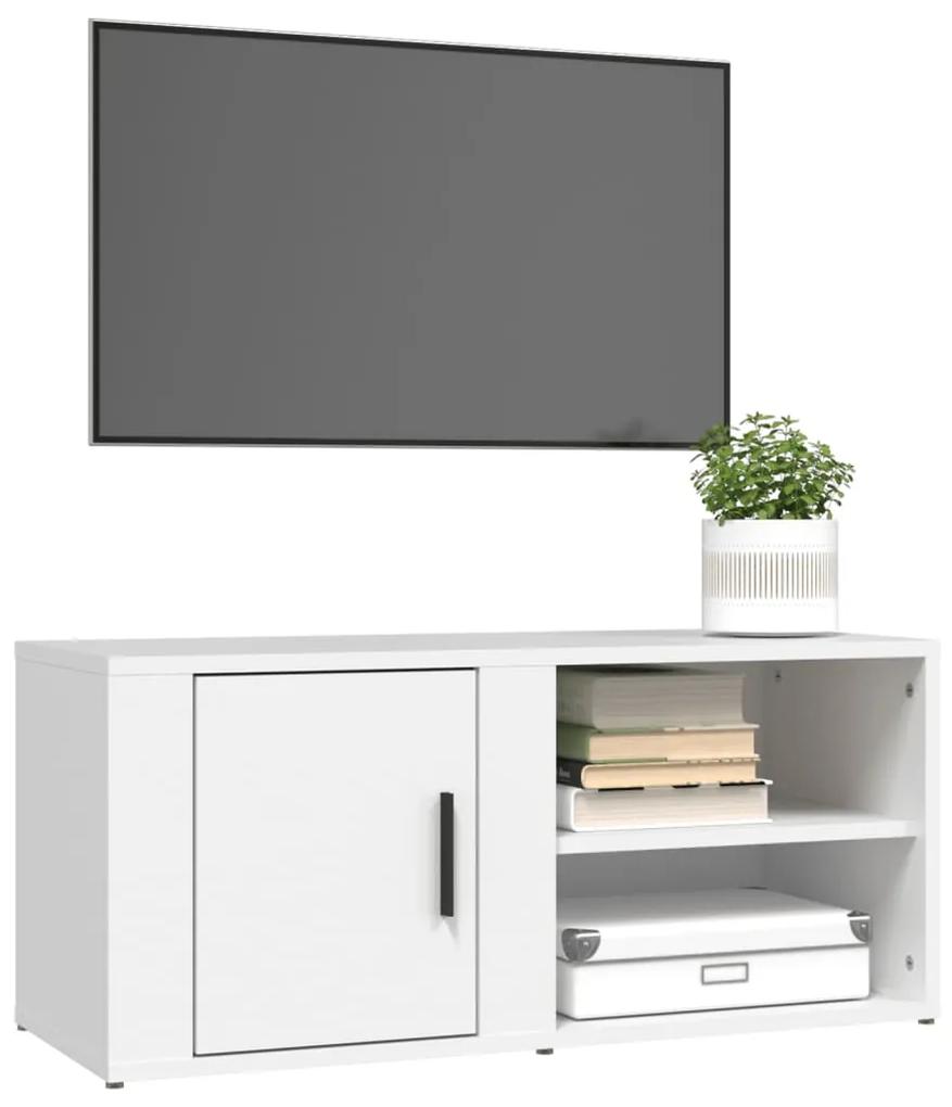 Comoda TV, alb, 80x31,5x36 cm, lemn prelucrat 1, Alb