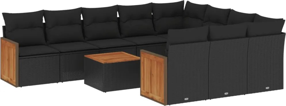 vidaXL Set canapele de grădină cu perne, 11 piese, negru, poliratan