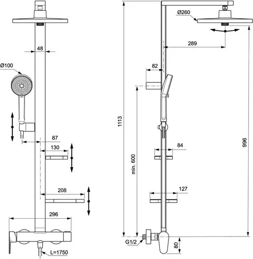 Coloana de dus cu baterie monocomanda negru mat Ideal Standard Alu+