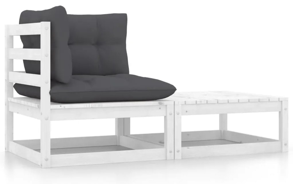 vidaXL Set mobilier de grădină cu perne, 2 piese, alb, lemn masiv pin