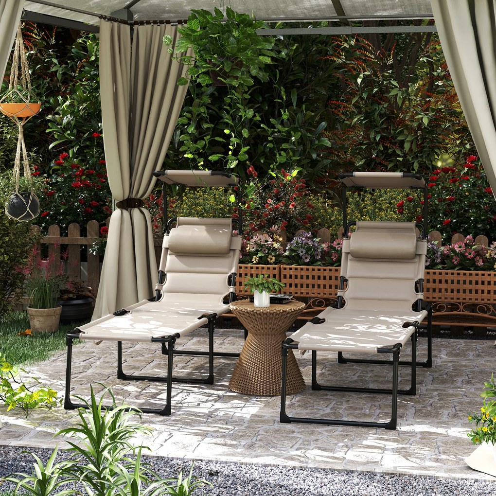 Outsunny Set de 2 șezlonguri pliabile confort sporit spătar parasolar reglabile multi-poziții, kaki | Aosom Romania