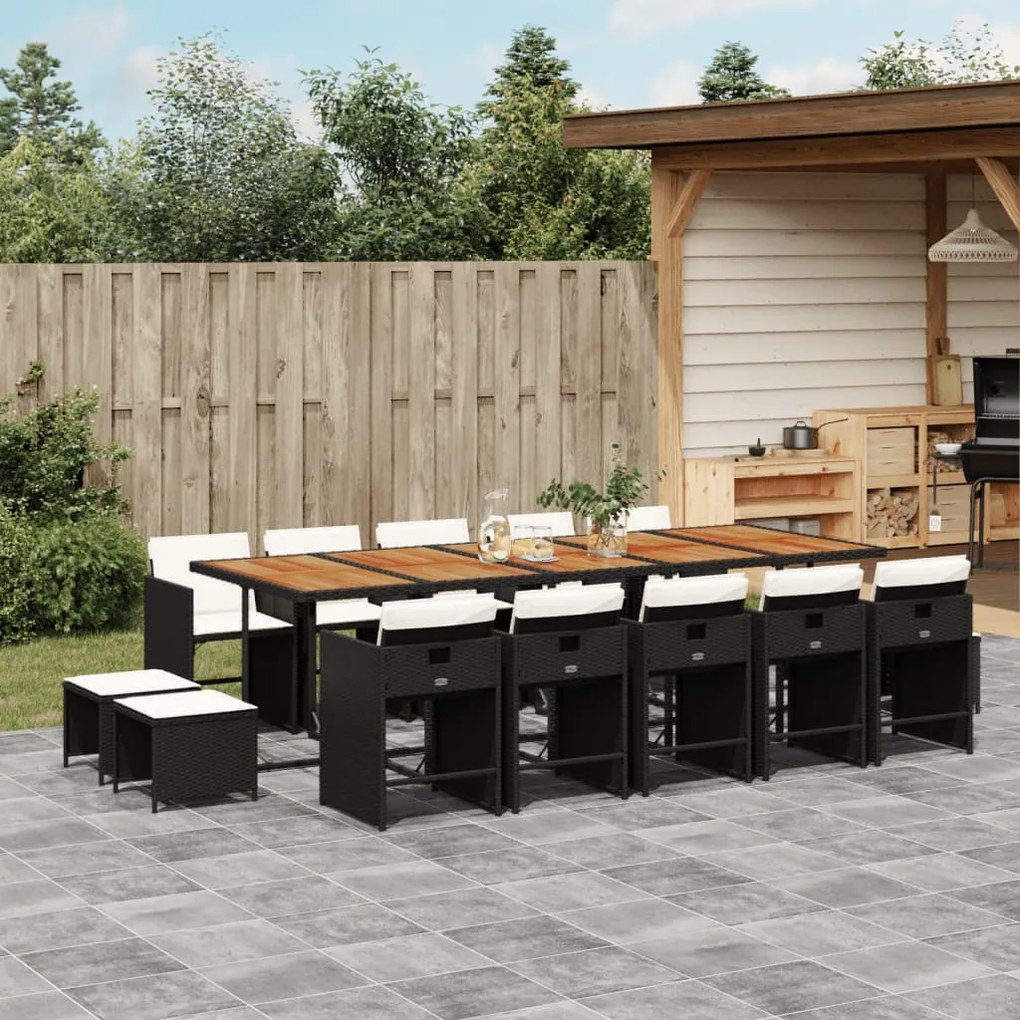 vidaXL Set mobilier de grădină cu perne, 15 piese, negru, poliratan