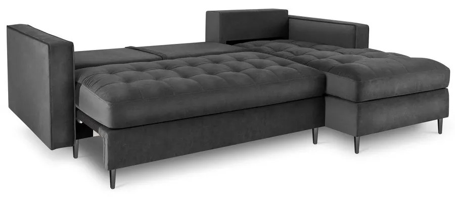 Colțar extensibil din catifea cu șezlong dreapta Milo Casa Santo, gri închis