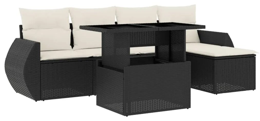 3268496 vidaXL Set mobilier de grădină cu perne, 6 piese, negru, poliratan