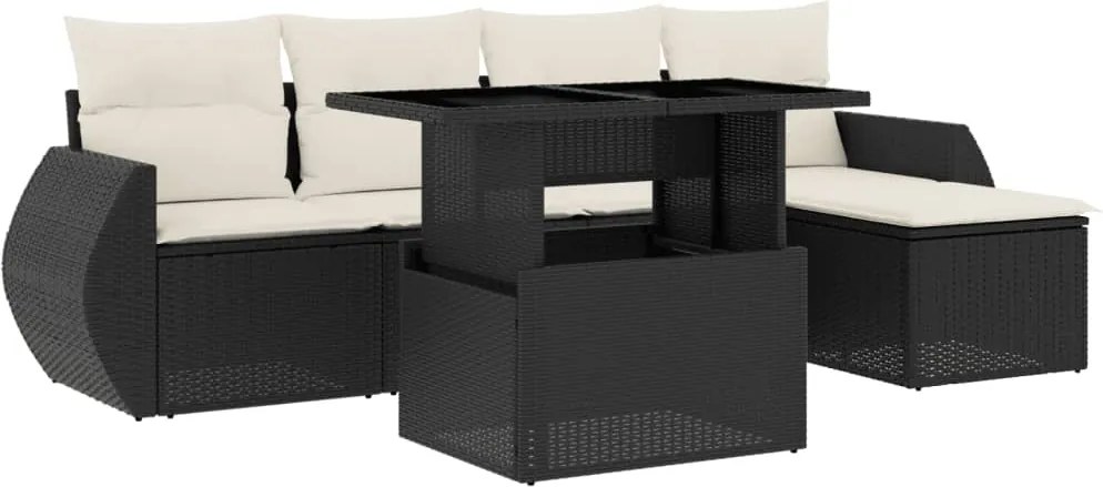 vidaXL Set mobilier de grădină cu perne, 6 piese, negru, poliratan