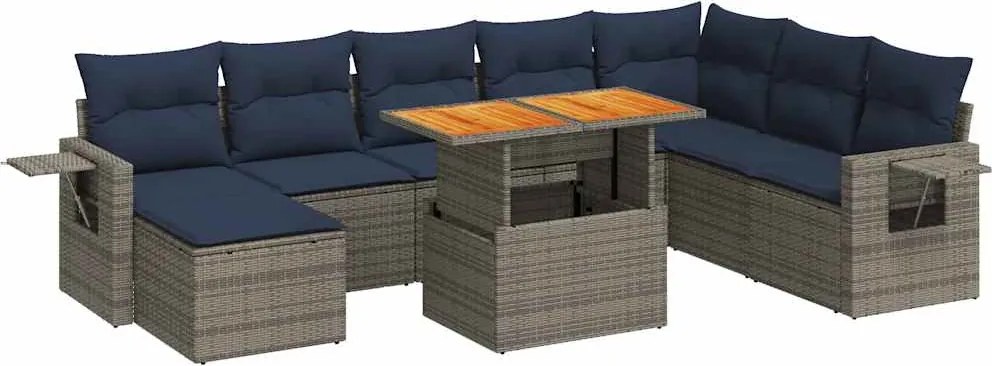 vidaXL Set canapele de grădină, 9 piese, cu perne, gri, poliratan