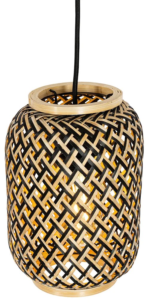 Lampă suspendată orientală din bambus cu negru cu 3 lumini - Yvonne
