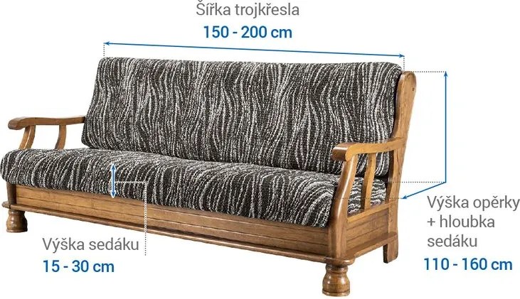 Gaico Huse bielastice UNIVERSO NOU dungi alb-negru 3fotoliu cu manere de lemn (l. 150 - 200 cm)