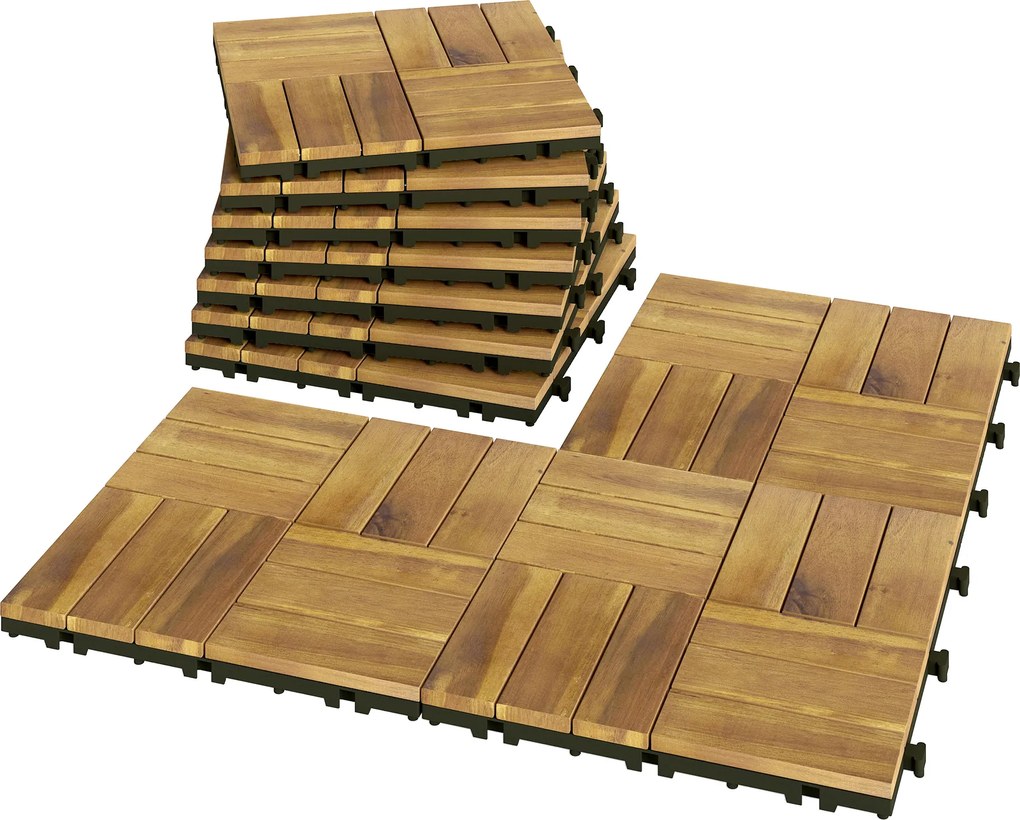 Outsunny Plăci pentru terasă 31x31cm 10 buc. / 0,91m² Plăci cu sistem click din lemn de acacia pentru terasă și balcon, lemn natural | Aosom Romania