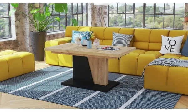 Masă extensibilă pentru living/dining cu blat cu ridicare NINO, stejar craft/negru