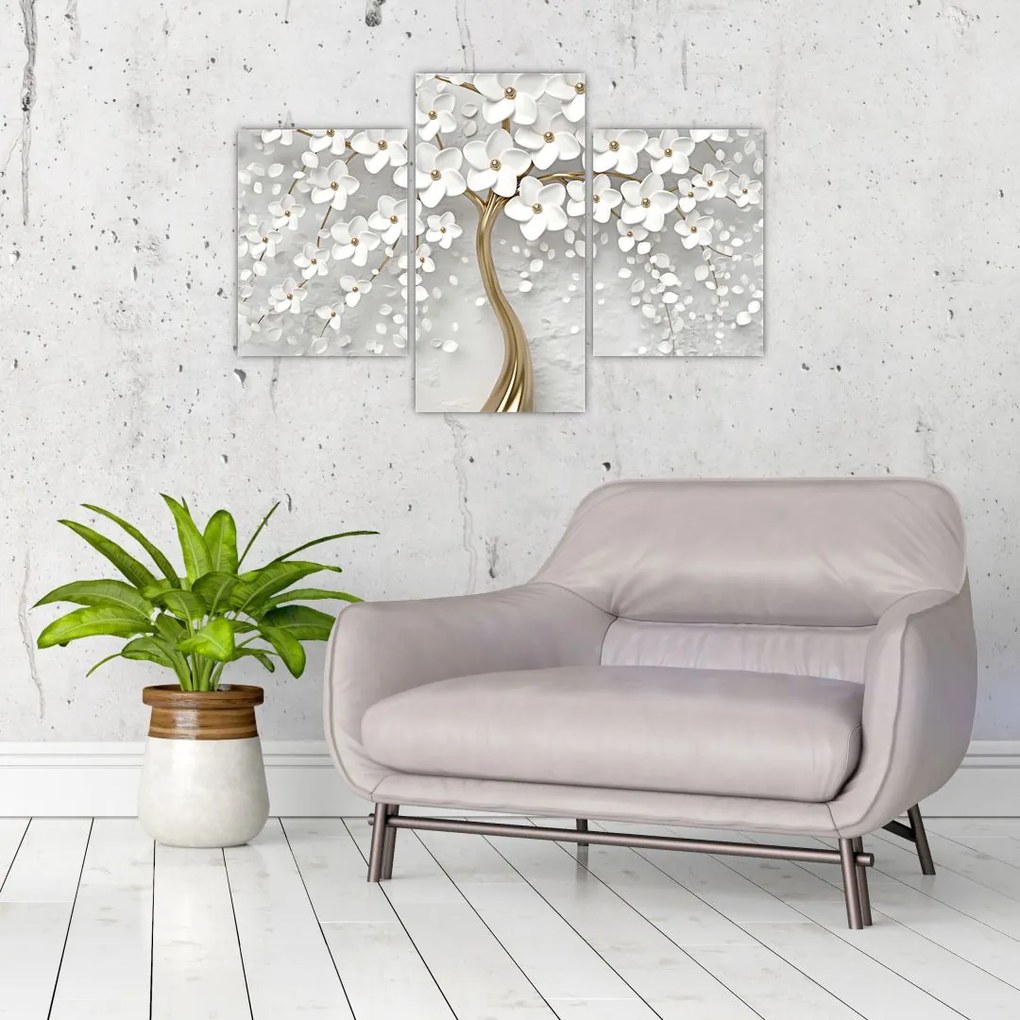 Tablou cu copac alb cu flori (90x60 cm)