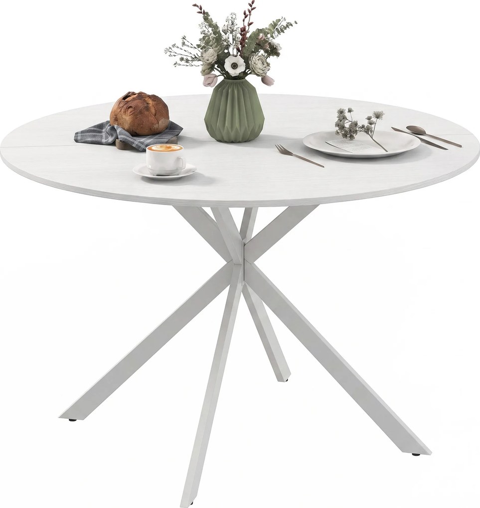 HOMCOM Masă rotundă de dining, stil industrial, cu picioare în cruce din oțel, Ø120x75 cm, albă | Aosom Romania