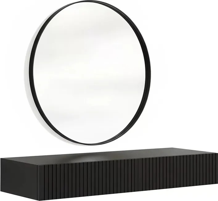 Masa de toaletă suspendată cu oglindă neagră Nicole 80 cm - negru mat