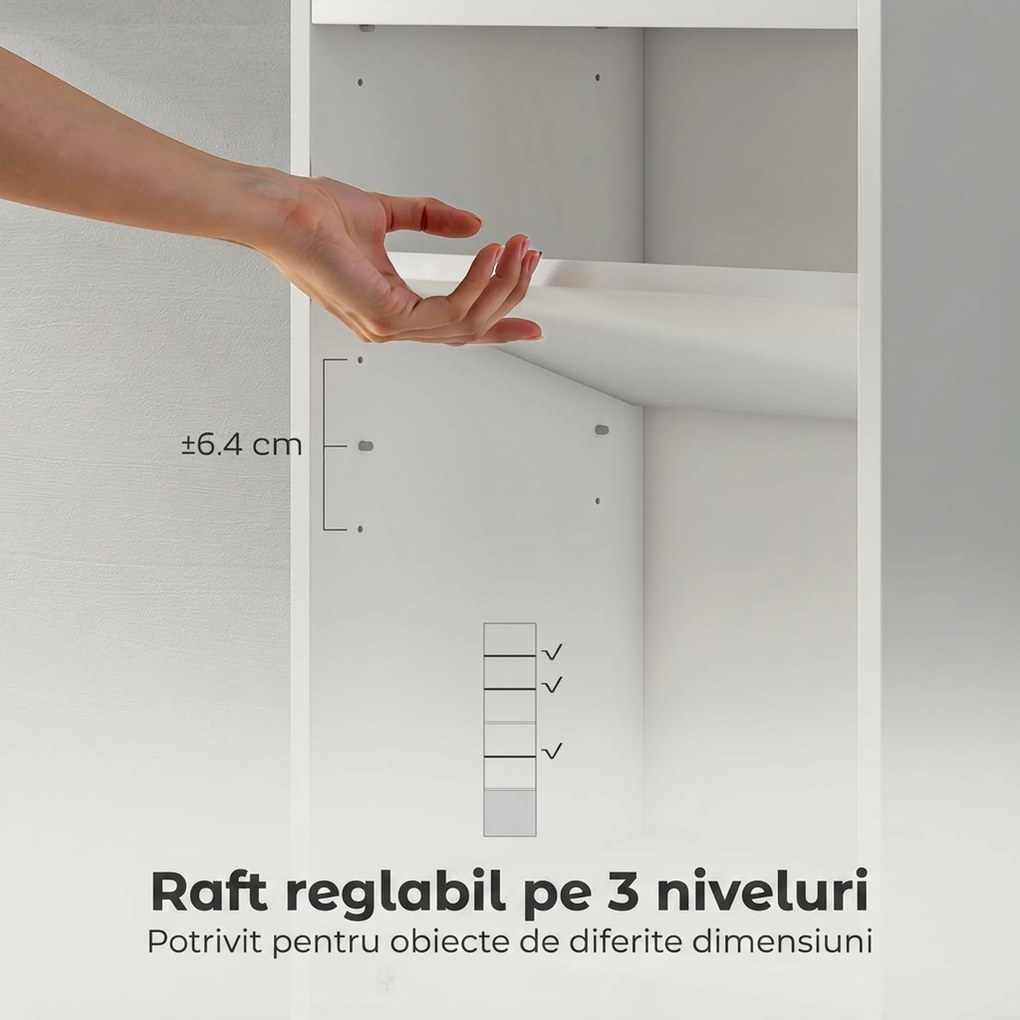 HOMCOM Bibliotecă verticală cu 6 niveluri și dulap, pentru living, dormitor și birou, 40x30x156 cm, albă | Aosom Romania