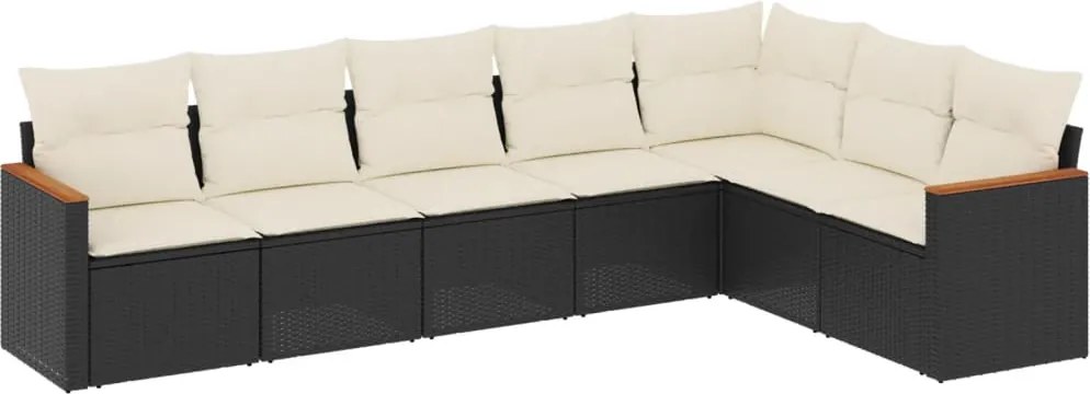 vidaXL Set canapele de grădină cu perne, 7 piese, negru, poliratan