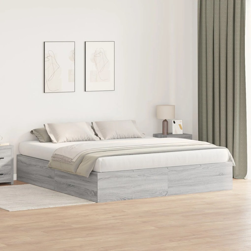 vidaXL Cadru de pat sonoma gri 200 x 200 x 31.5 cm Lemn compozit