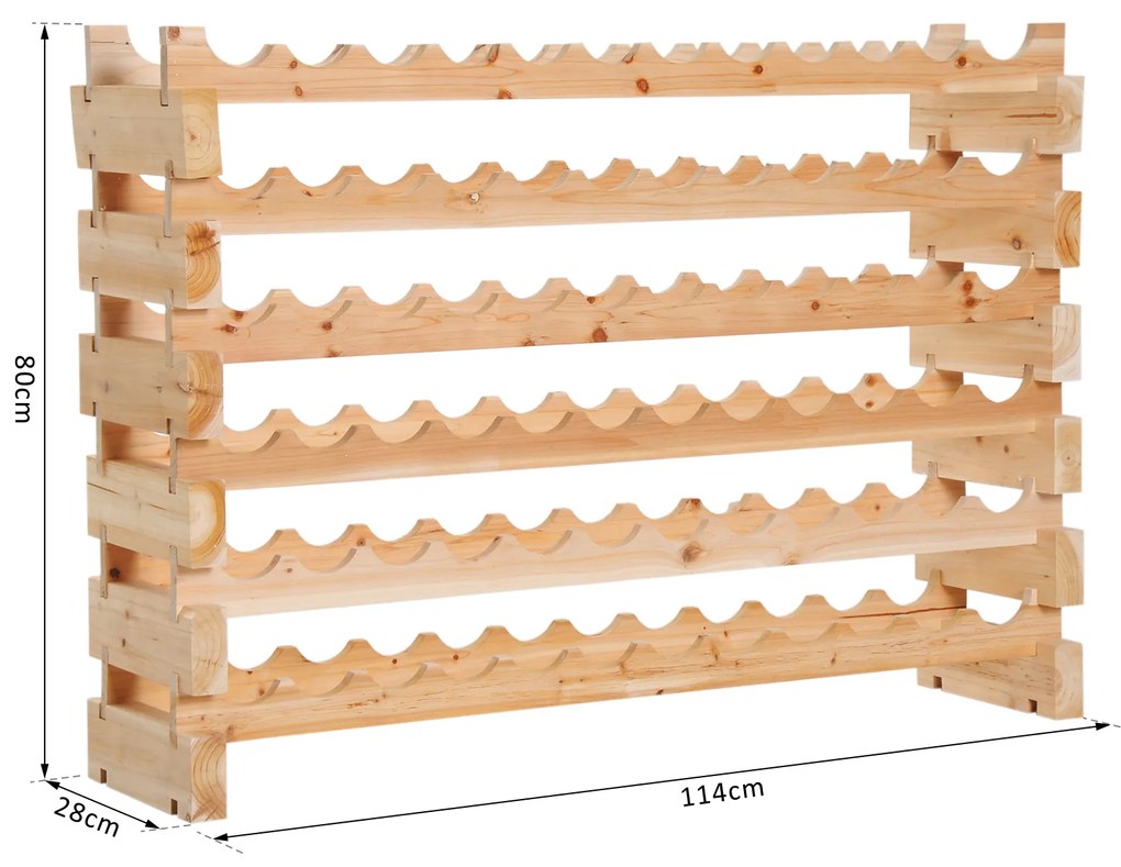 HOMCOM Raft pentru Sticle din Lemn de Brad cu 6 Rafturi pentru 72 de Sticle, 114x28x85 cm, Lemn Natural | Aosom Romania