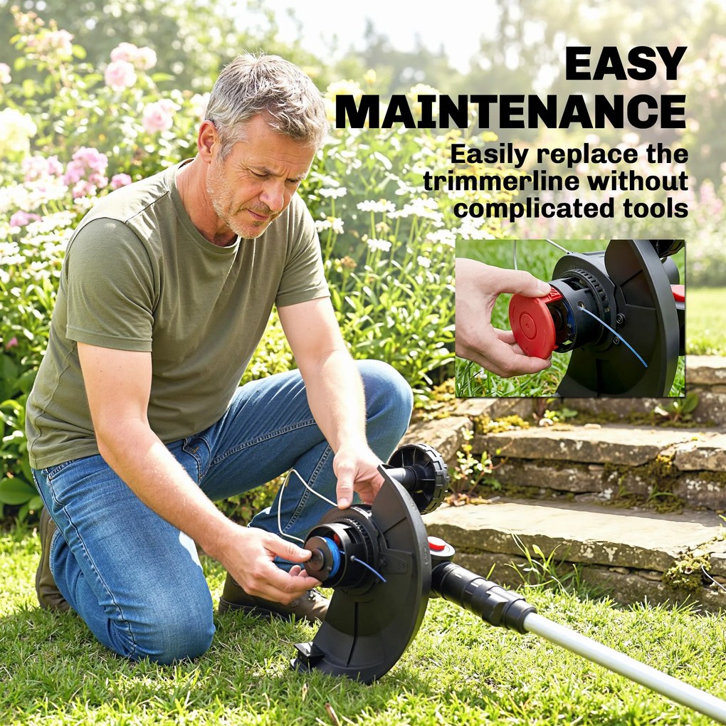 Outsunny Trimmer cu acumulator 2-în-1, lățime de tăiere 30 cm, mâner reglabil, cap motor înclinat pentru grădină și curte, Argintiu | Aosom Romania