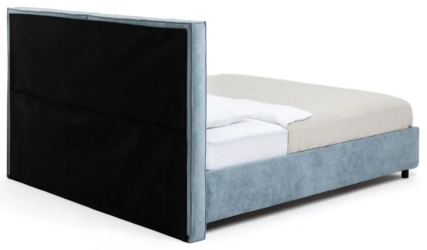 Pat matrimonial albastru tapițat cu spațiu de depozitare cu somieră 160x200 cm Myra Bold – Bonami Selection